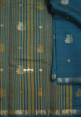 Deep Teal Blue - Raaga - Semi Tussar and Tiny Border with Floral and Buttas - Best for Gifting